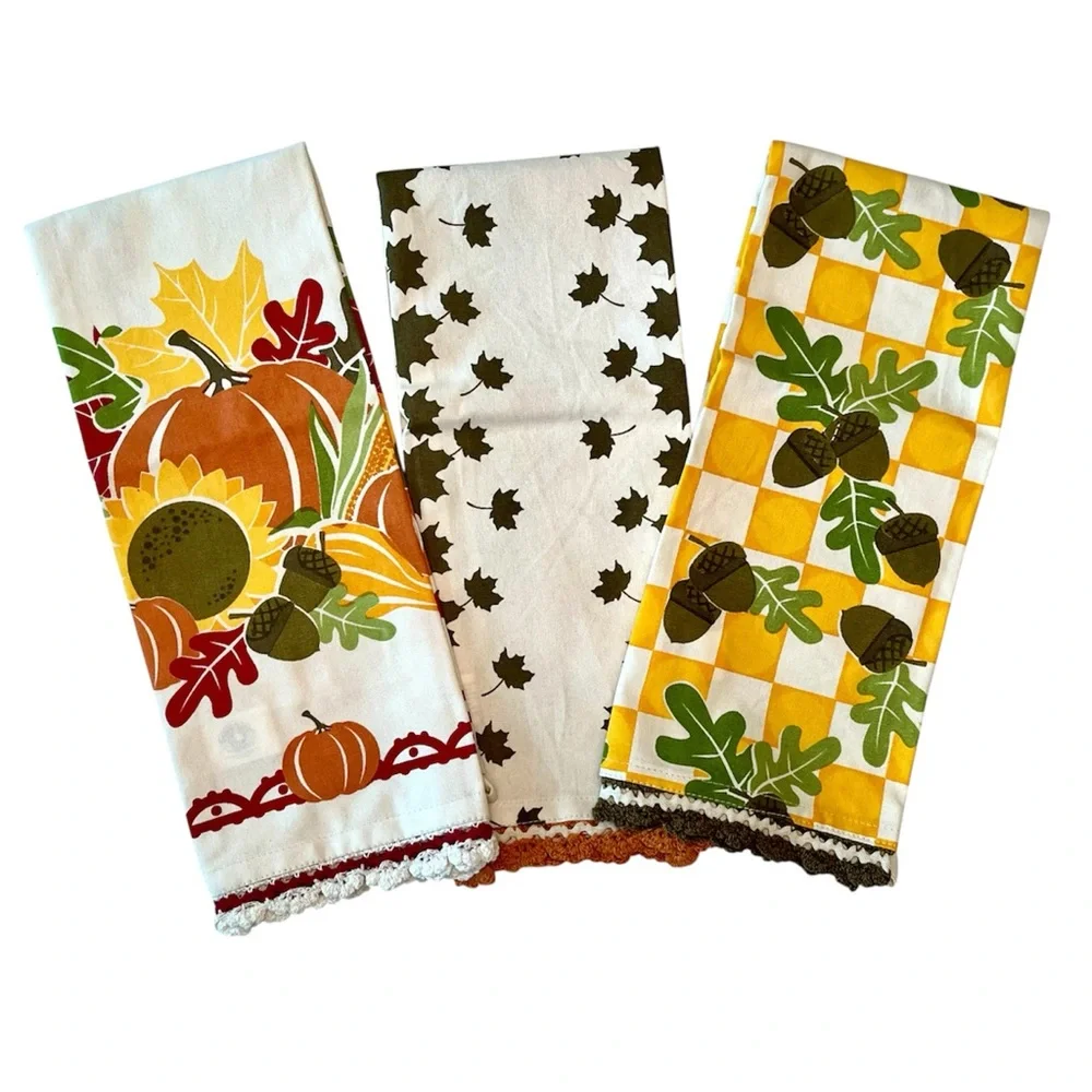 VTG Gooseberry Patch Kitchen Hand Towel Set Fall Autumn Harvest Theme New